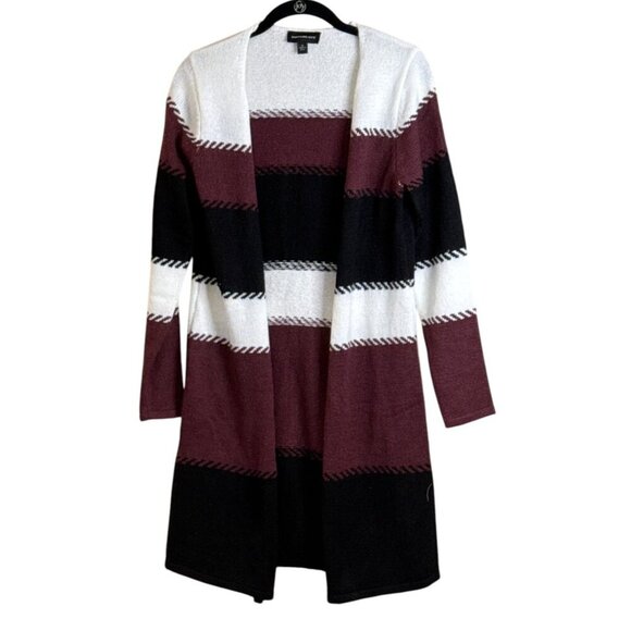 Fortune + Ivy Women's Striped Duster Cardigan Black Burgundy Size S NWOT - Picture 8 of 8